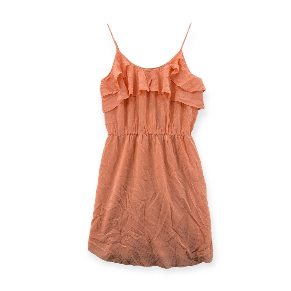 Rebecca‎ Taylor Dress Womens 6 Ruffle Elastic Waist Coral Silk Short Tank NEW
